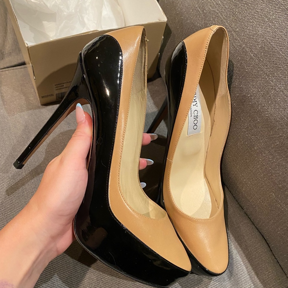 💅🏻💖Jimmy Choo Sepia Two Tone Nude & Black Patent Heels - Picture 5 of 13